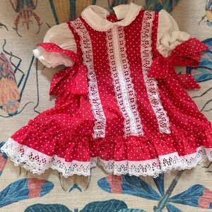 Vintage red and white polka dot dress 18M